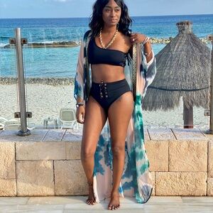 Suki So metallic gold and tie-dye, sheer kimono, Caftan or cover-up